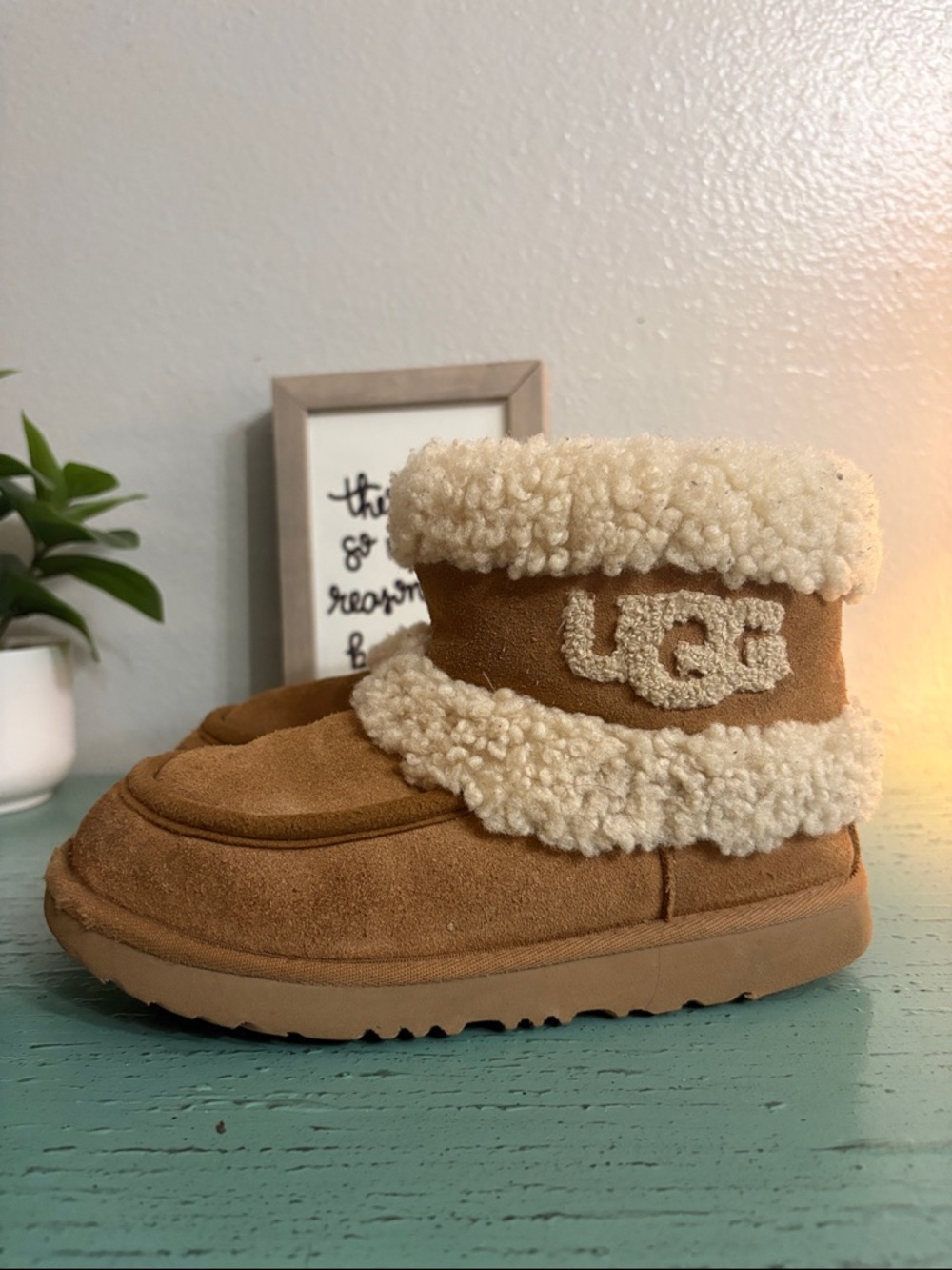 UGG Kids Chestnut Suede Shearling Cuff Boot
